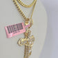 Real 14k Solid Chain Cross Charm Set Miami Cuban Link 3mm Necklace Pendant Gold