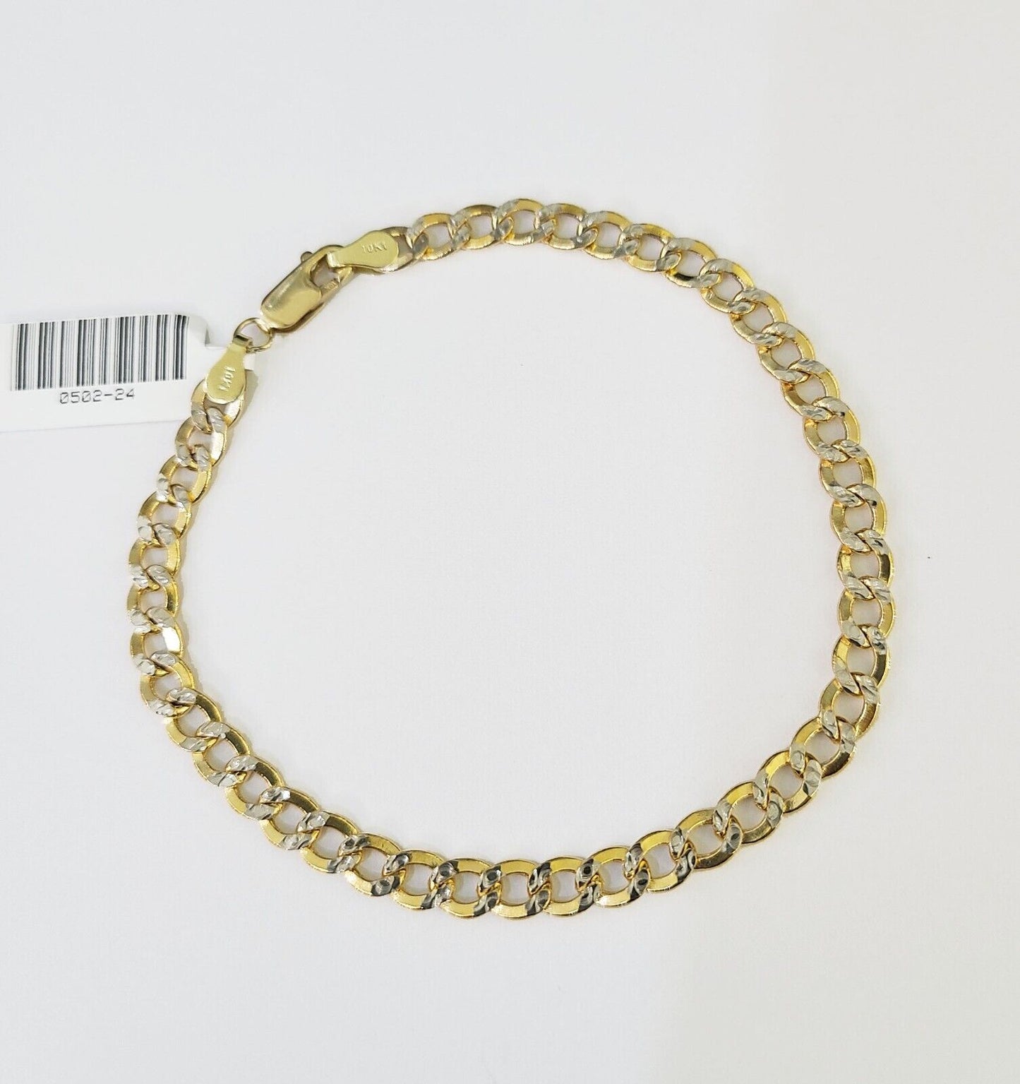 Real 10K Cuban Curb Link Bracelet Yellow Gold Diamond Cut 5mm 8" Inch