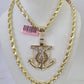 Real 14k Rope Chain Jesus Anchor Charm Set 6mm 18"-28" Necklace Yellow Gold