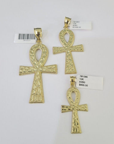 10k Jesus Ankh Cross Charm Pendant Egyptian Yellow Gold Men Women 3" 2.5" 2"