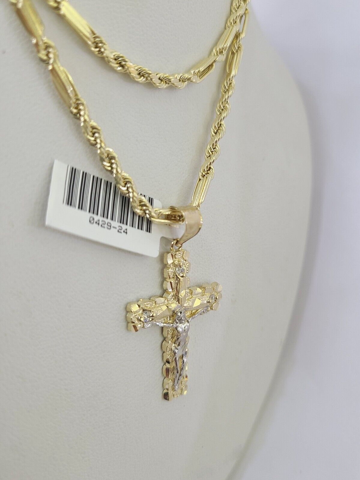 10k Milano Rope Chain Nugget Cross Charm Necklace SET 3mm 18" 20" 22" 24 Pendent