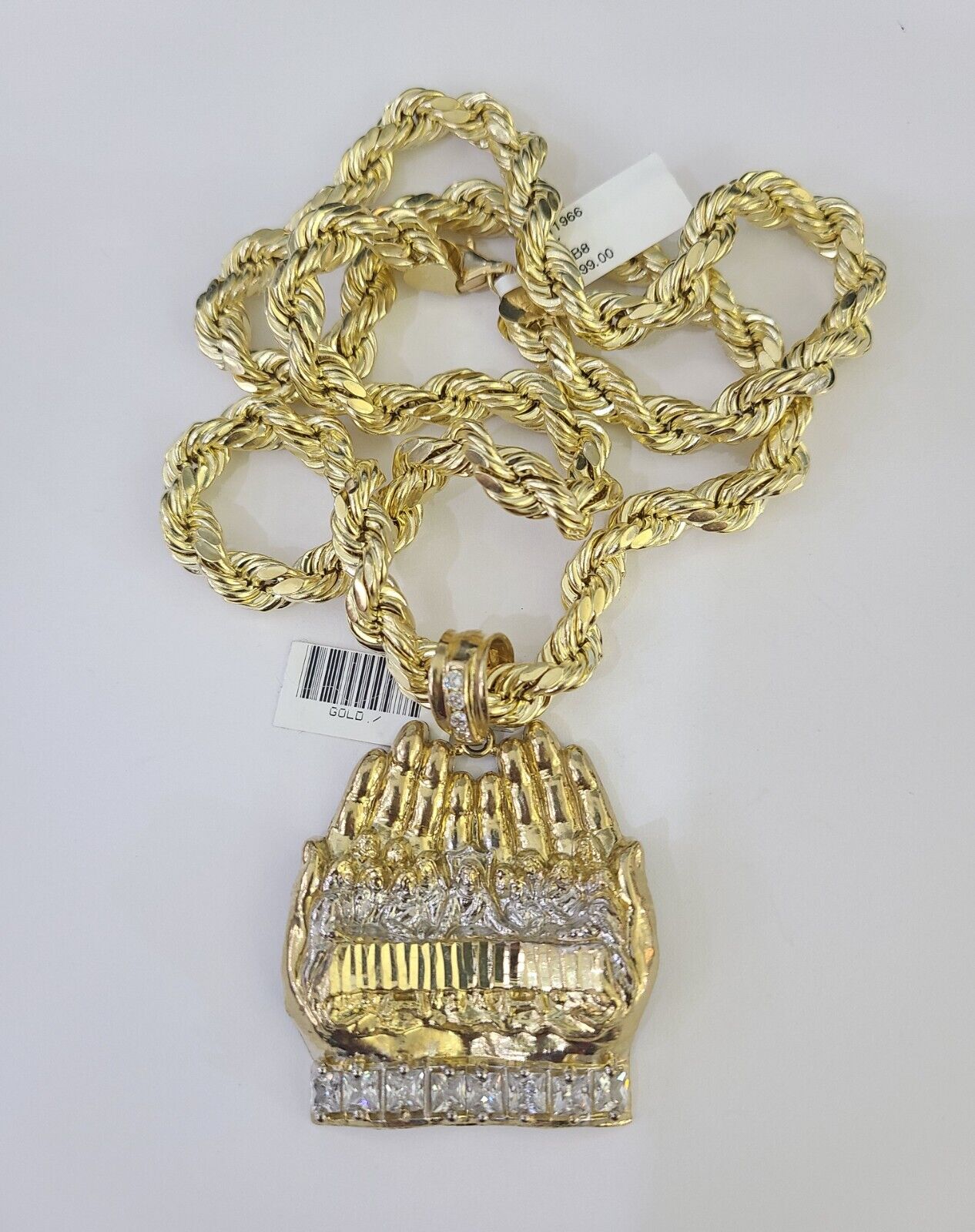 Real 10k Rope Chain Last Supper Charm Set 8mm 20"-30" Inch Necklace Yellow Gold