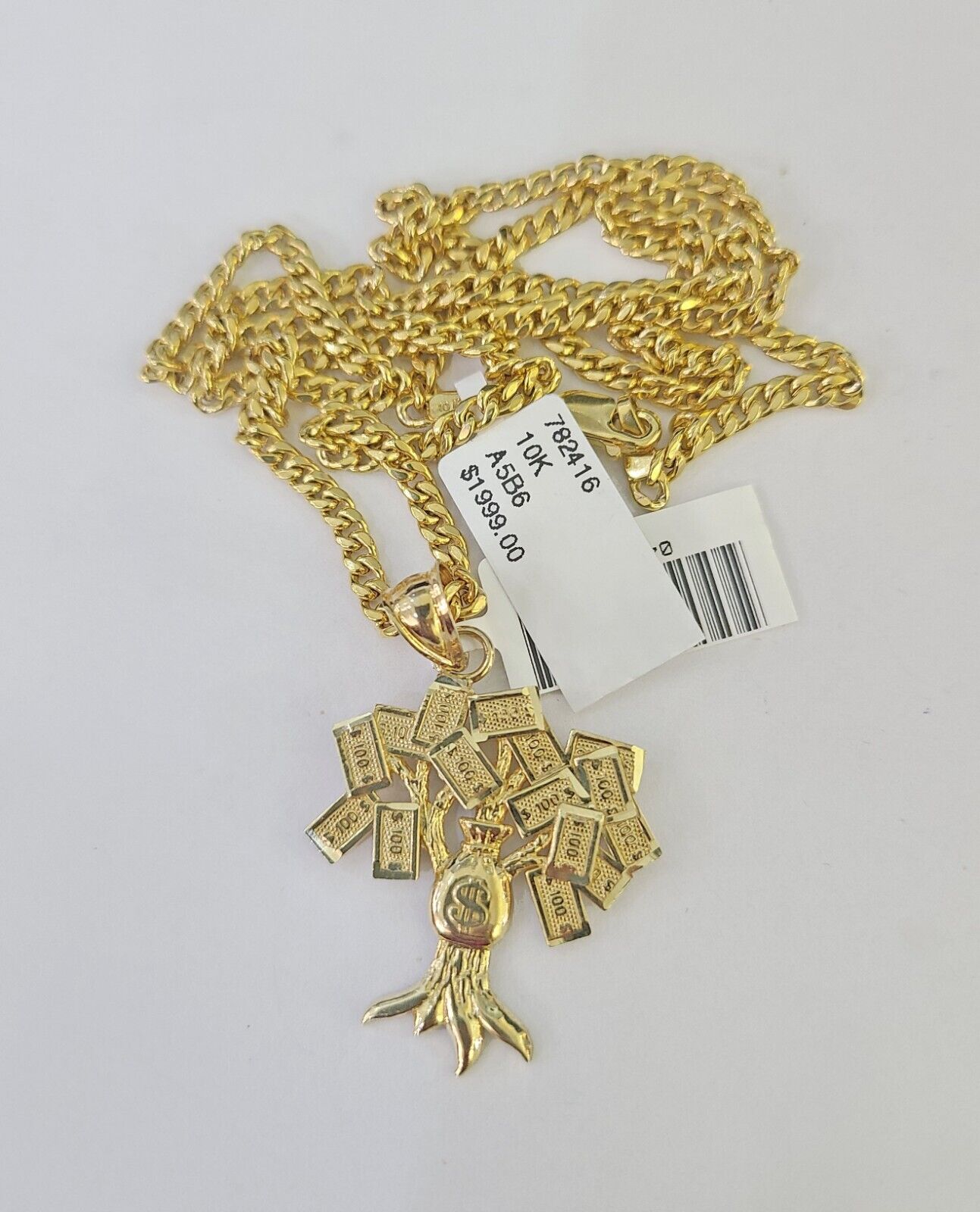 10K Gold Miami Cuban Chain Money Tree Charm 20"-30" 3mm REAL Pendant Necklace