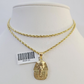 10k Solid Rope Chain 2mm Pharaoh Head Pendant Charm Necklace SET 18-24 in