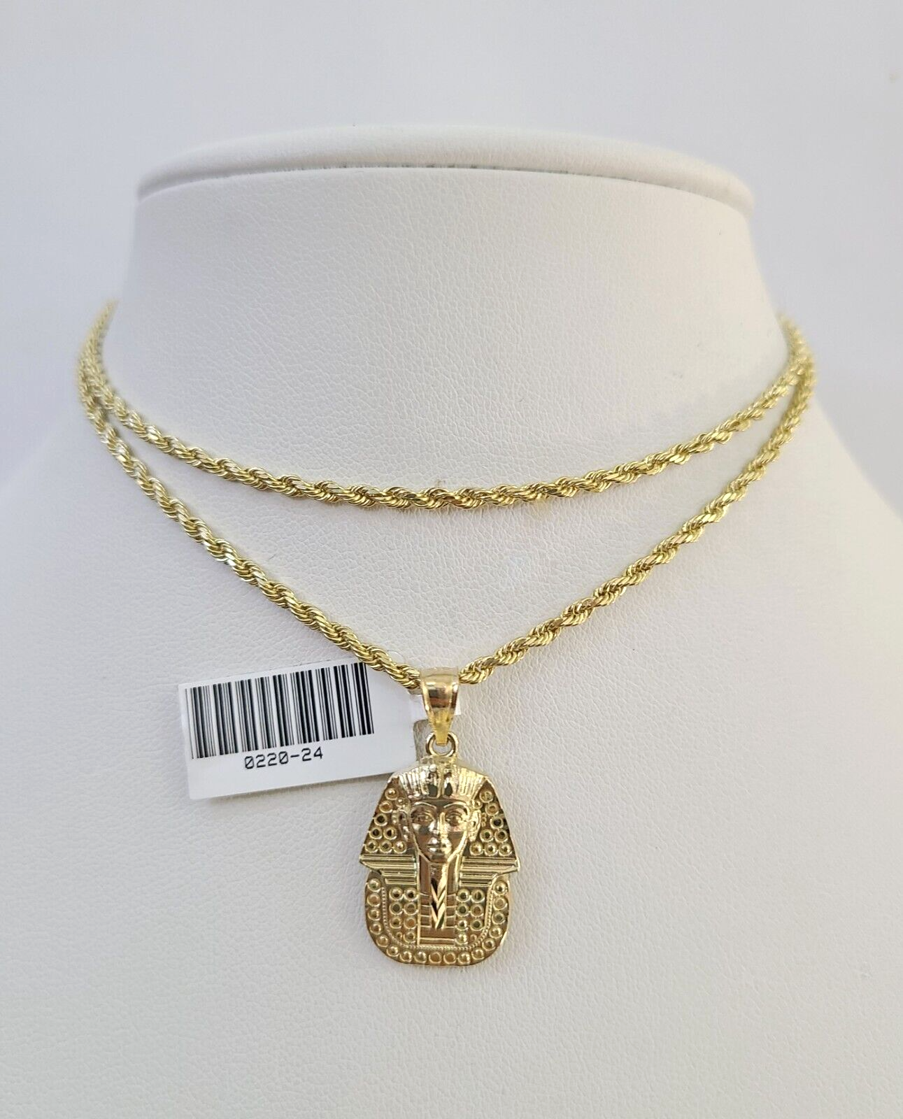 10k Solid Rope Chain 2mm Pharaoh Head Pendant Charm Necklace SET 18-24 in