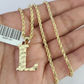 10k Gold Initial L Charm Rope Chain 16"-26" 2.5mm SET Necklace Alphabet Pendant