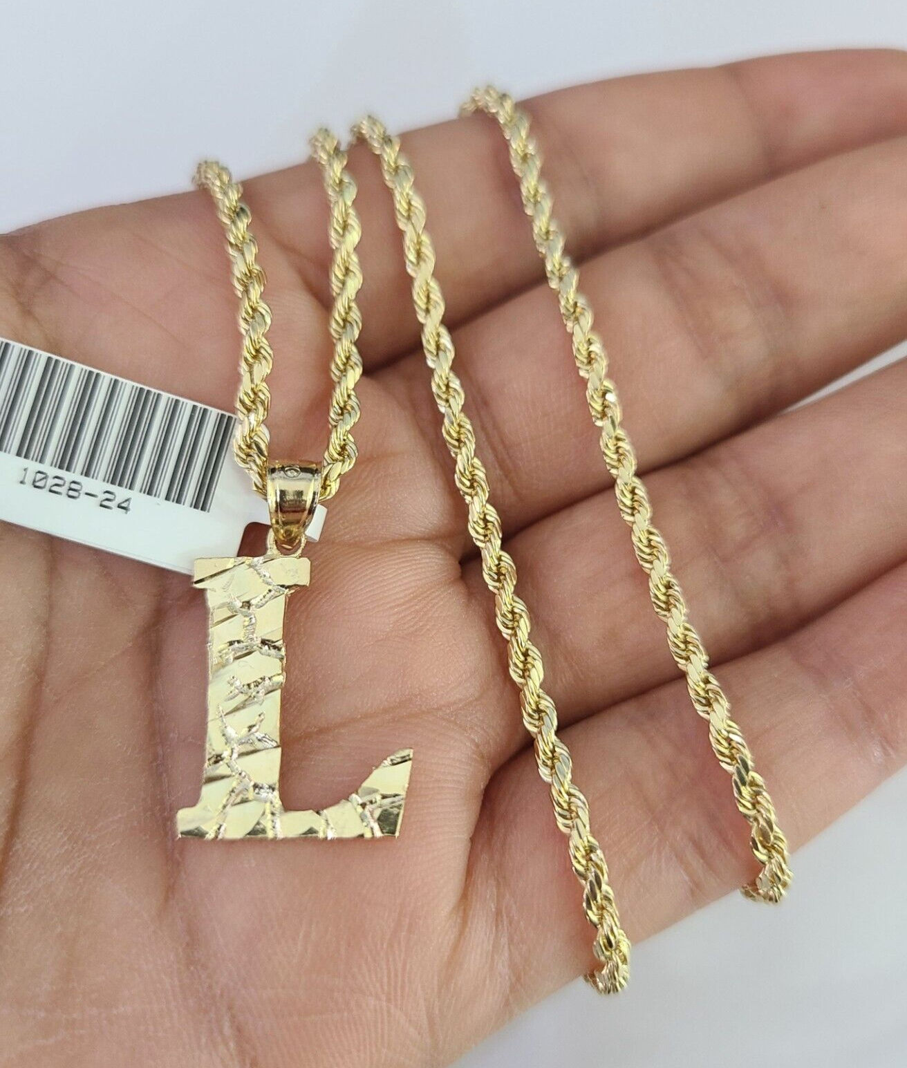 10k Gold Initial L Charm Rope Chain 16"-26" 2.5mm SET Necklace Alphabet Pendant