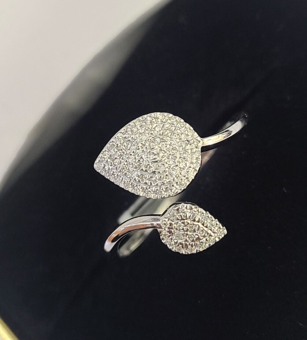 REAL 10k White Gold Diamond Ring Leaf Shaped Casual Engagement Ring Genuine