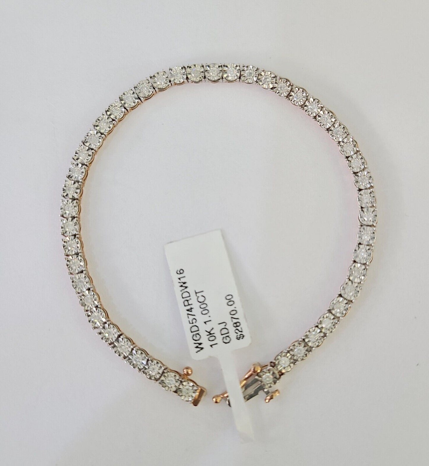 10K Rose Gold Diamond Bracelet Women Ladies 7" REAL Genuine Gold