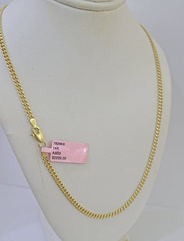 14k Yellow Gold Miami Cuban Link Chain Necklace 3mm 18-26 Inches Real