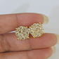 10k Yellow gold Flower Earrings Real Diamond screw-back Women Men studs