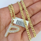 10k Miami Cuban Chain Diamond P Initial Charm Set 4mm 18"-28" Necklace Gold