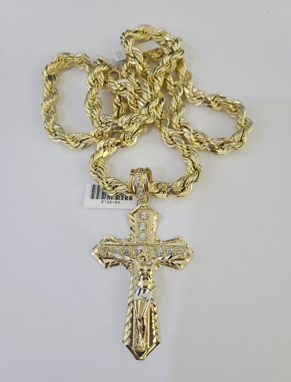 Real 10k Rope Chain Jesus Cross Charm Set 8mm 20"-30" Inch Necklace Yellow Gold