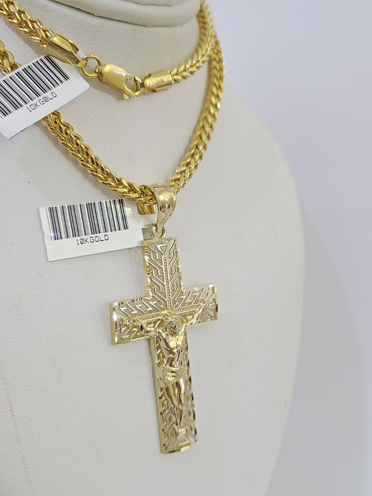 10K Gold Franco Chain Cross Charm Length 18-26 inches 3mm REAL Yellow