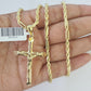 Real 10k Milano Rope Chain Jesus Cross Charm Necklace SET 3mm 18" 20" 22" 24"