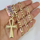 14k Solid Figaro Chain Ankh Jesus Cross Pendant Gold 5mm 18-28 inch SET Necklace