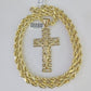 Real 10k Rope Chain Jesus Cross Charm Set 7mm 20"-28" Inch Necklace Yellow Gold