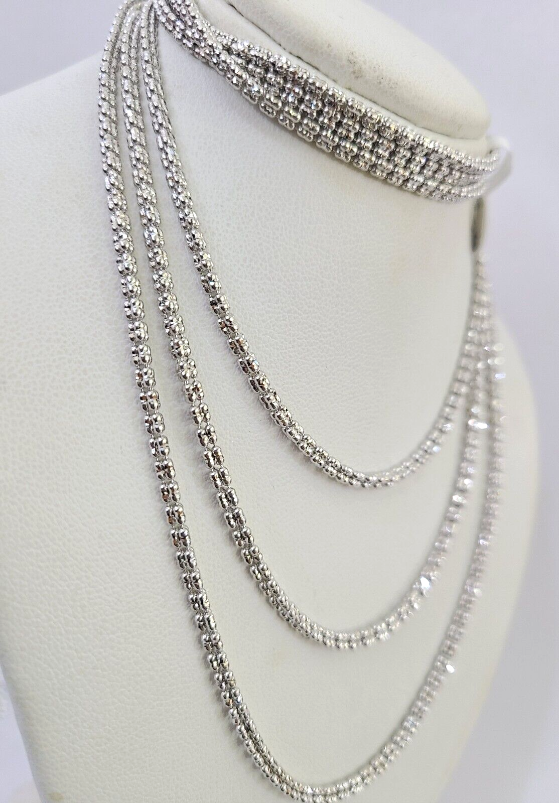 10k White Gold Iced Chain 2.5mm Diamond Cut Necklace 18" 20" 22" 10Kt