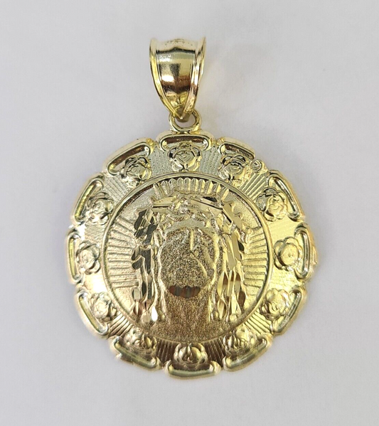 Real 10K Jesus Virgin Mary Pendent Charm 10kt yellow Gold 1" Guadalupe