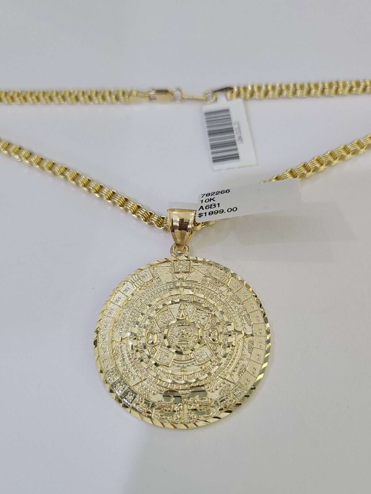 10k Gold Byzantine Necklace Mayan Calendar Charm 18-26 inches 3mm SET Chain