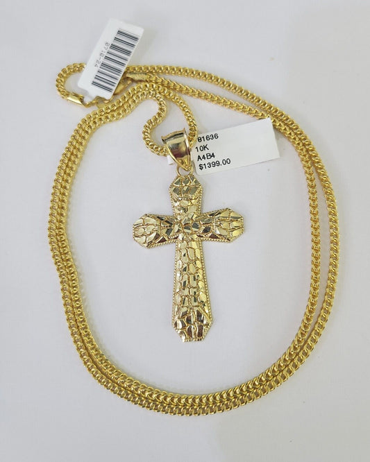 10K Franco Chain Jesus Cross Pendant Charm Necklace 20"-26" 2.5mm Yellow Gold