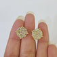 10k Yellow gold Flower Earrings Real Diamond screw-back Women Men studs