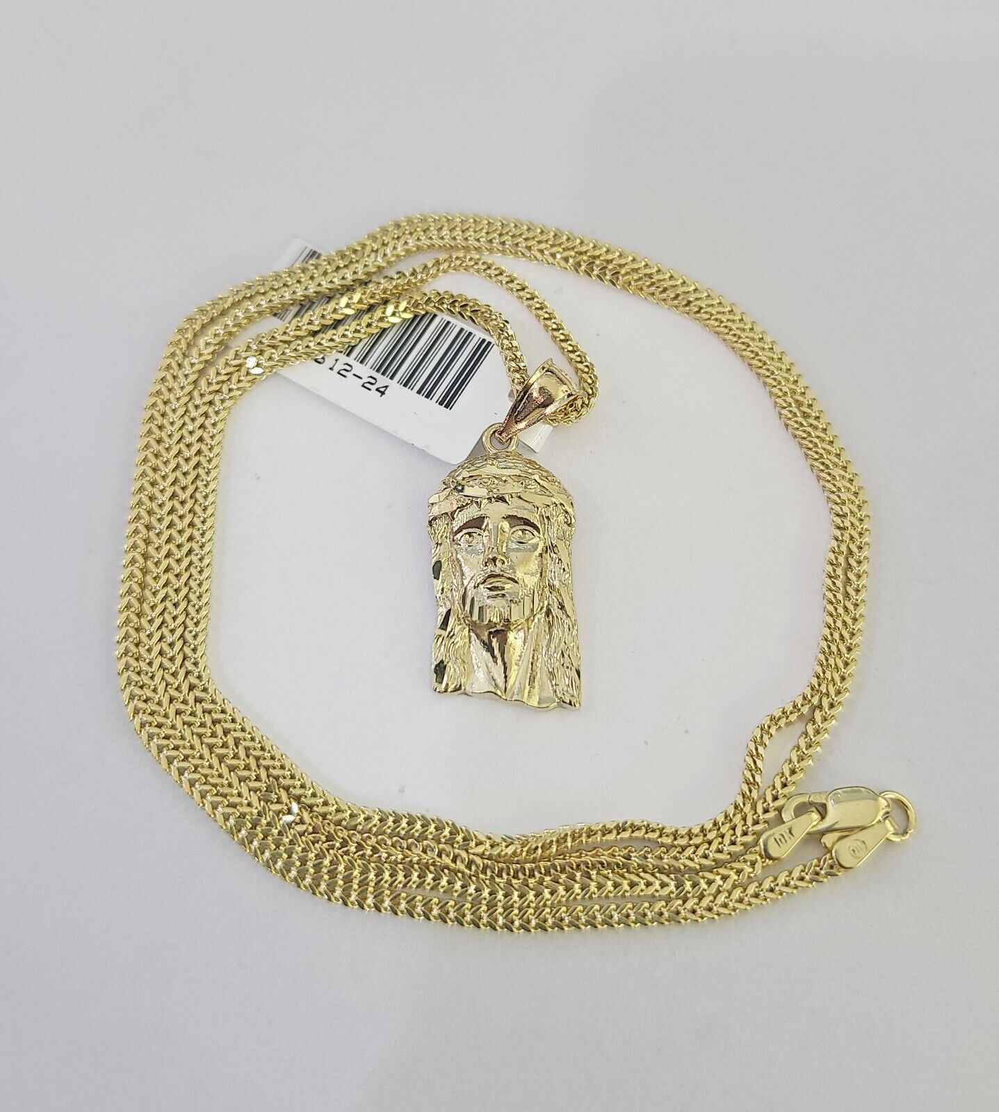 10K Solid Franco Chain Jesus Head Pendant Charm Necklace 18"-24" 1mm Gold