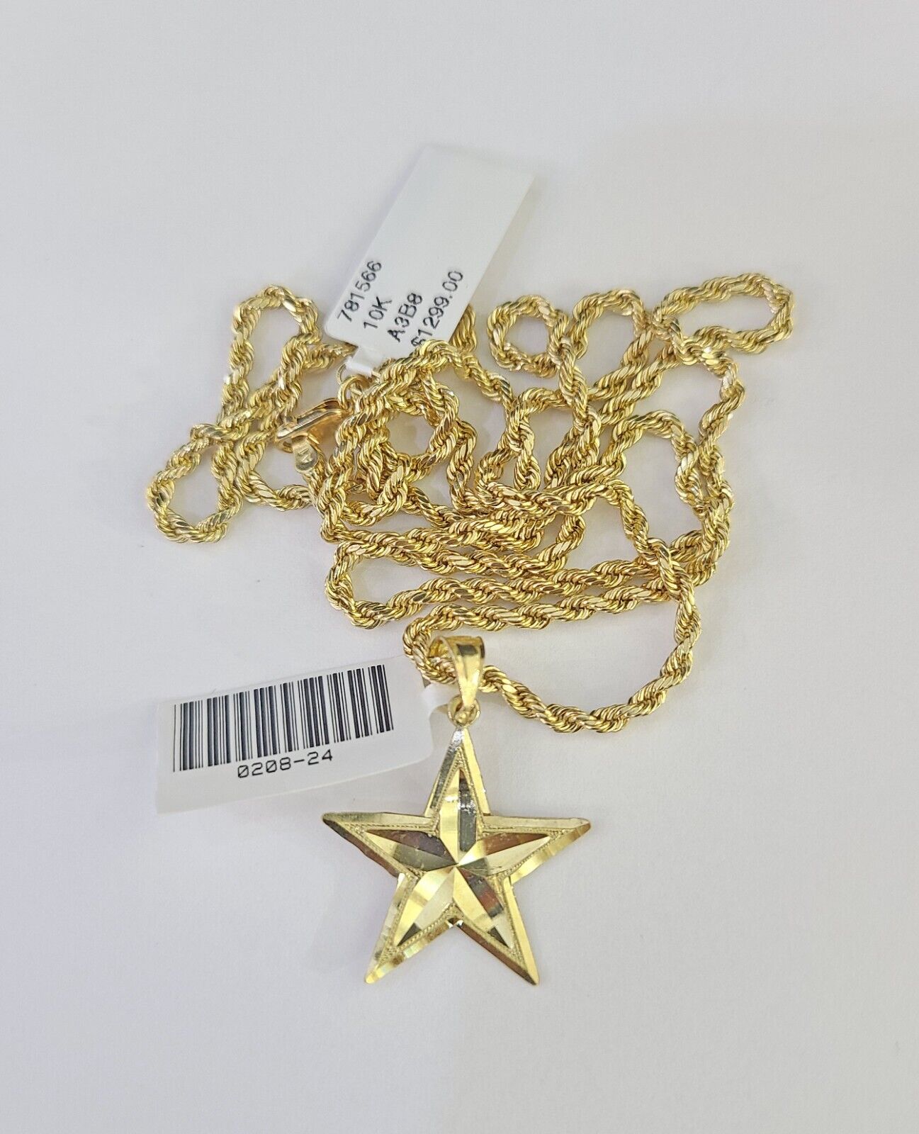 10k 2.5mm Rope Chain Star Pendant 18"-30" Yellow Gold Set Charm Necklace