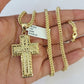 10K Franco Chain Last Supper Cross Pendant Charm Necklace 20"-26" 3mm Gold SET