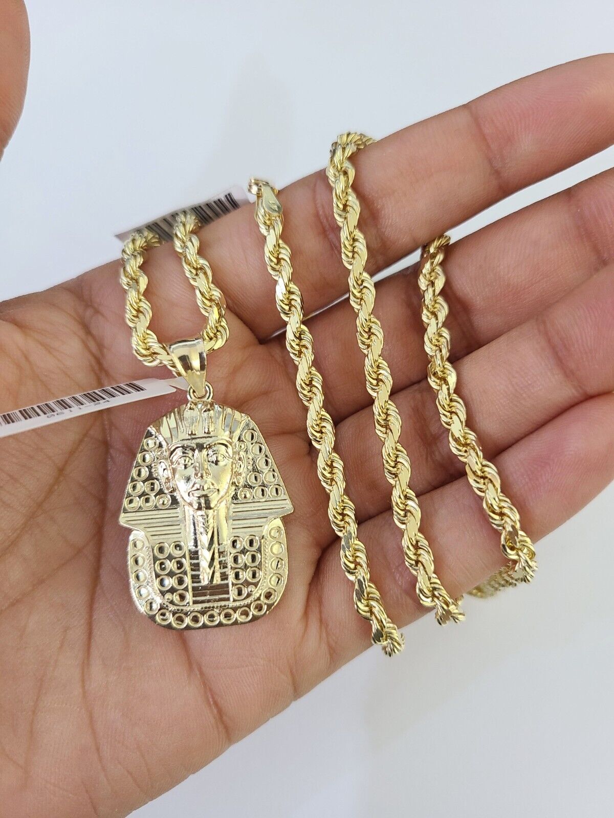 10k Solid Rope Chain Pharaoh Charm Set 4mm 20"-28" Necklace Gold Yellow