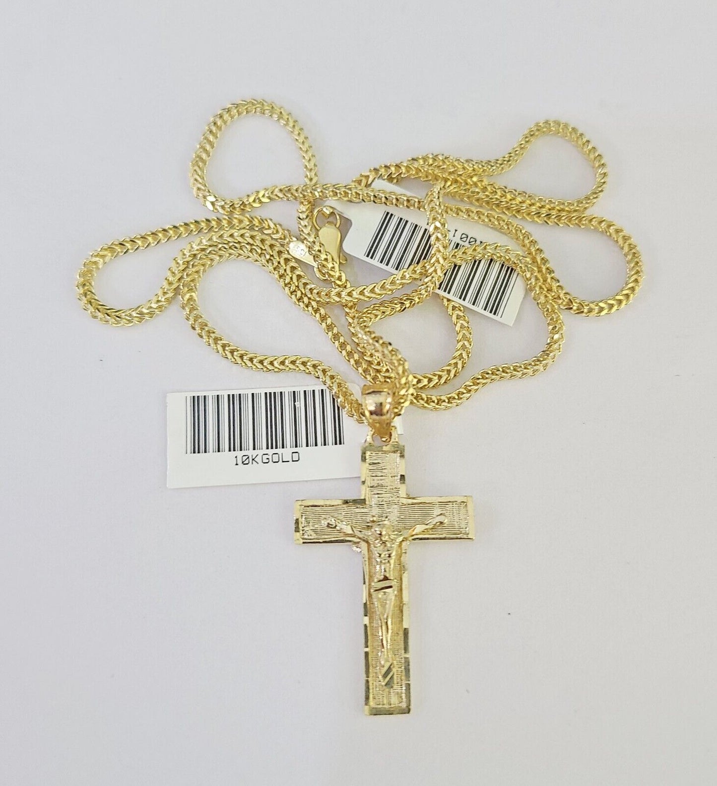 10K Franco Chain Jesus Cross Pendant Charm Necklace 16"-24" 2mm Gold SET Yellow