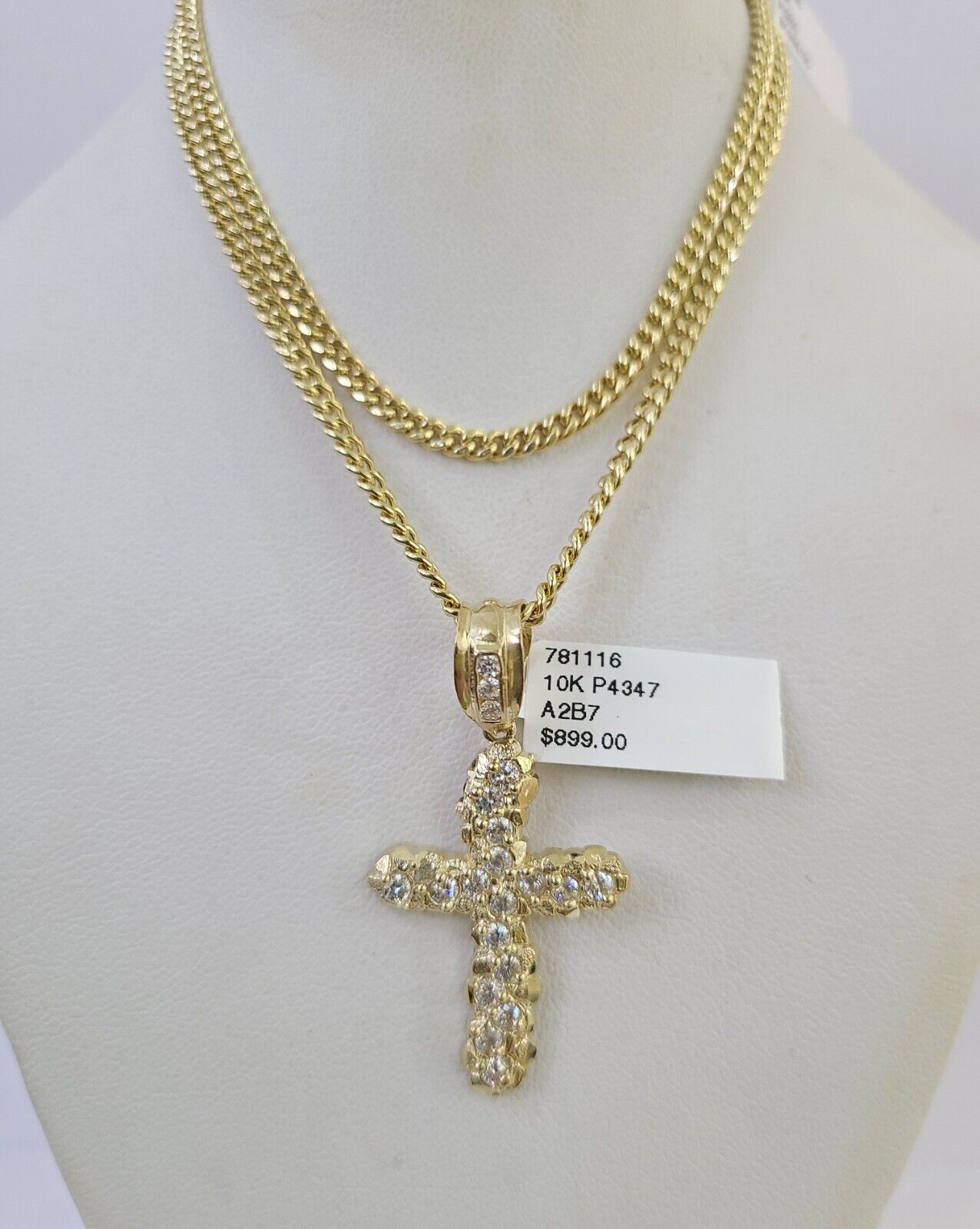 10K Gold Miami Cuban Chain Jesus Cross 18"-28" 3mm Pendant Necklace SET Charm