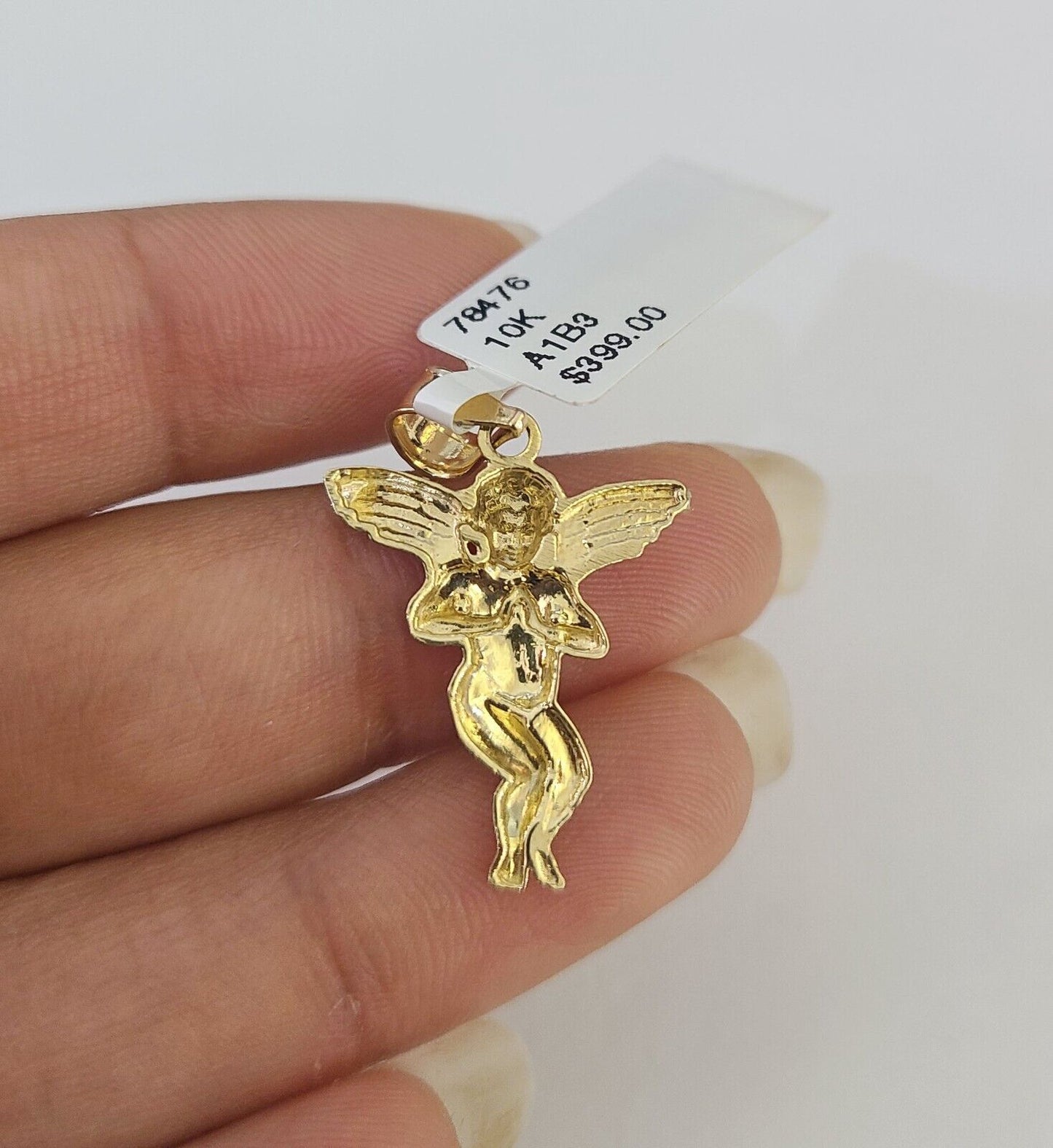 10K Solid Franco Chain Praying Angel Pendant Charm Necklace 16"-24" 1mm Ladies