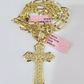 14k Solid Figaro Chain Jesus Cross Pendant Gold 5mm 18-28 inch SET Necklace