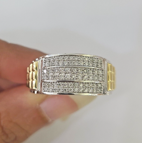 Real 10k Diamond Mens Ring Band Yellow Gold Casual Genuine Natural Wedding