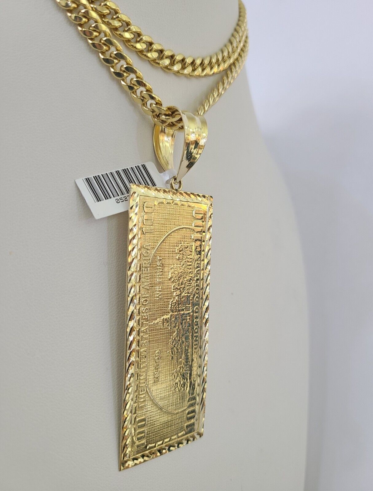 10K Miami Cuban Link Chain 100 Dollar Bill Pendent Charm 6mm 20"-30" Necklace