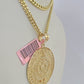 Real 14k Chain Mayan Calendar Charm Set Miami Cuban Link 4mm Necklace Pendant