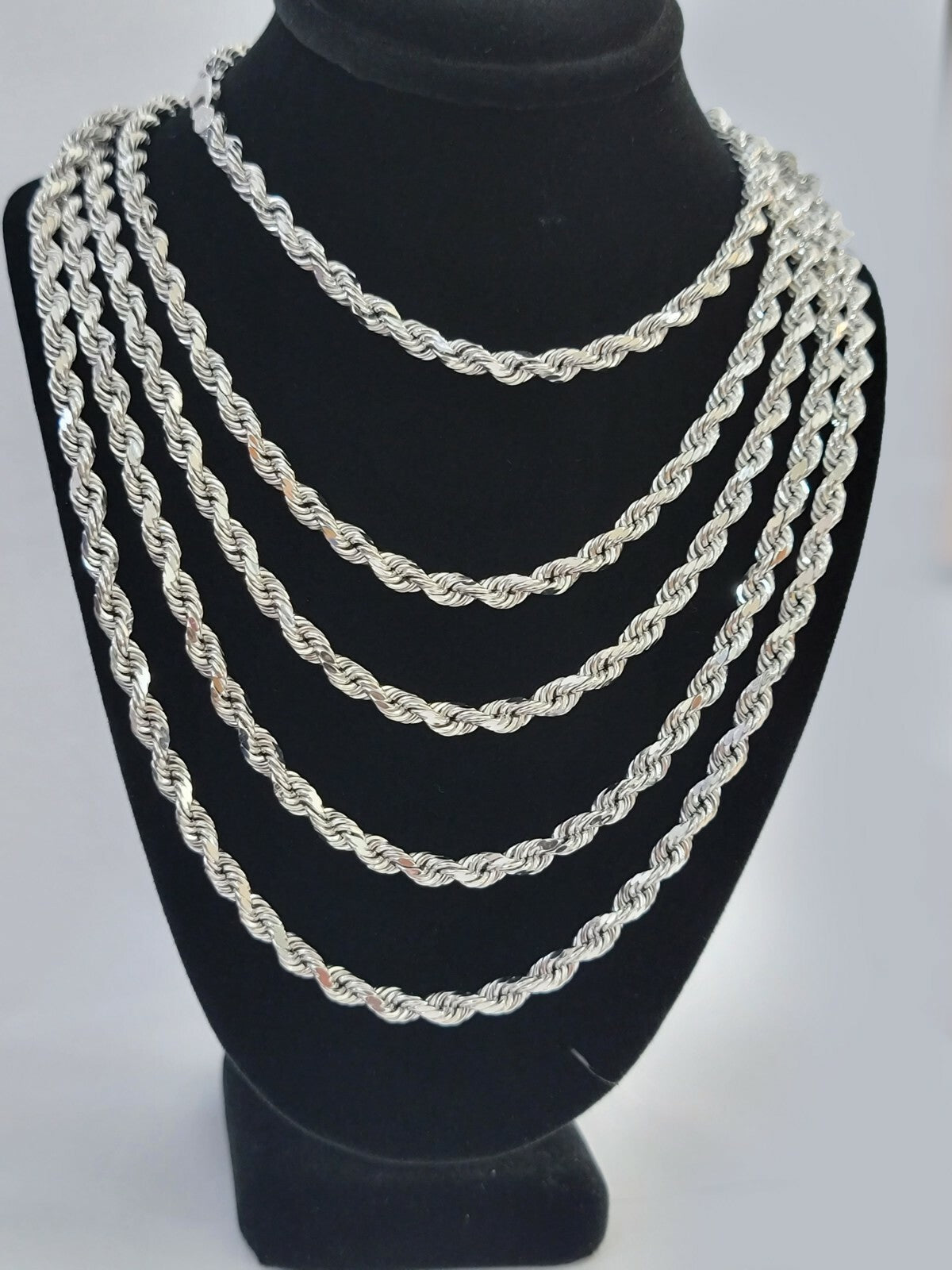 10k White Gold Rope Chain Necklace 20- 24 Inch 4mm Men Women Real Gold Diamond Cut