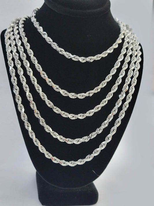10k White Gold Rope Chain Necklace 20- 24 Inch 4mm Men Women Real Gold Diamond Cut
