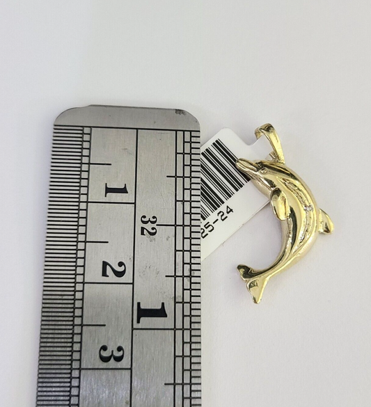 10K Real Dolphin Charm Pendant Yellow Gold 1" Genuine