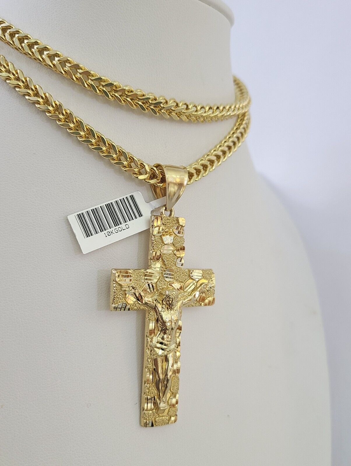 10K Franco Chain Jesus Cross Pendant Charm Necklace 20"-26" 5mm Gold SET Yellow