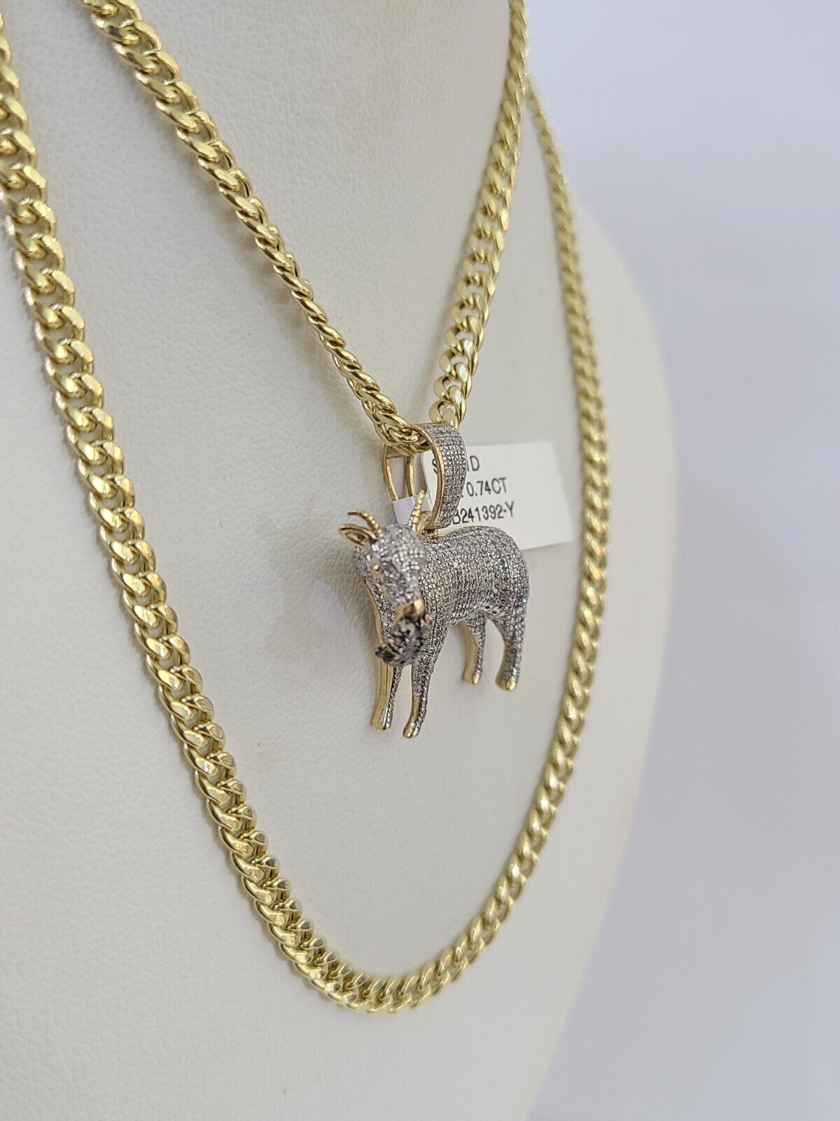 10k Miami Cuban Chain Goat Money Charm Diamond Set 4.5mm 20"-28" Necklace Gold