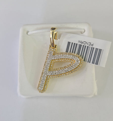 10k Yellow Gold Diamond P Charm Pendant Initial Alphabet Letter Real Genuine