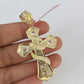 Real 14k Chain Cross Charm Set Miami Cuban Link 4mm Necklace Pendant Yellow Gold