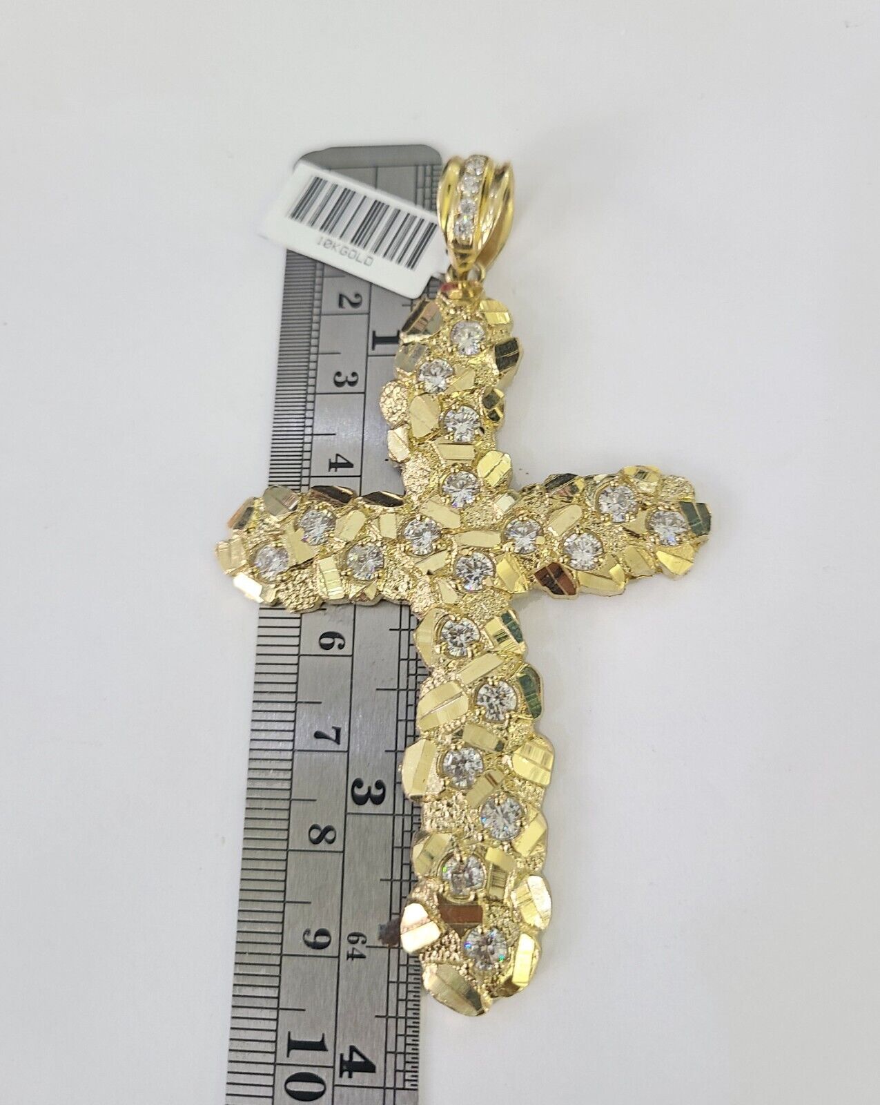 10K Jesus Cross Charm Pendant Nugget Religious Yellow Gold Real 10kt