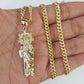 10k Miami Cuban Chain Saint Jude Charm Set 4mm 18"-28" Necklace Yellow Gold