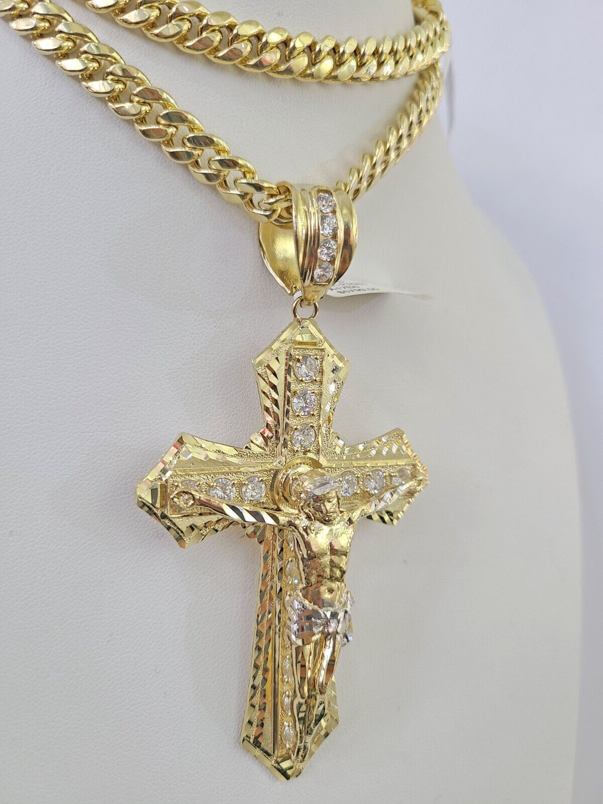 10K Miami Cuban Link Chain Jesus Cross Pendent Charm 8mm 20"-30" Necklace Gold