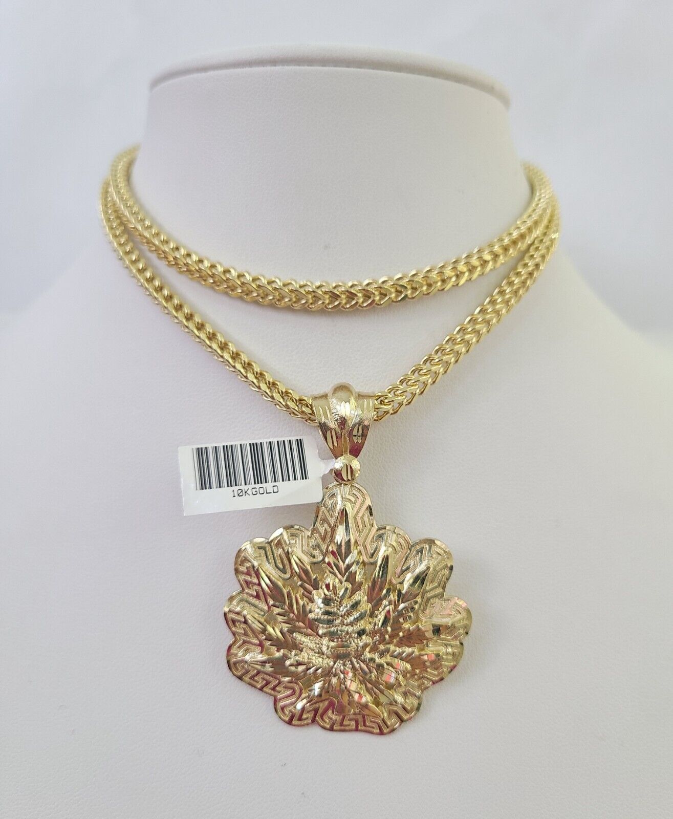 10K Franco Chain Weed Leaf Pendant Charm Necklace 20"-28" 4mm Gold SET Yellow