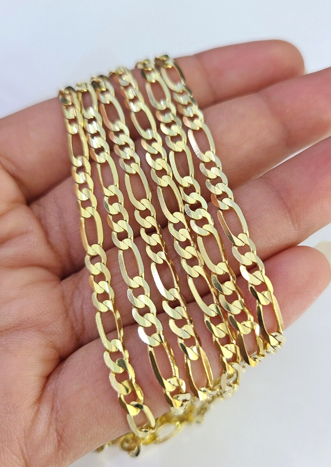 10K Solid Figaro Link Chain Necklace Yellow Gold 4mm 20" 22" 24" 10kt