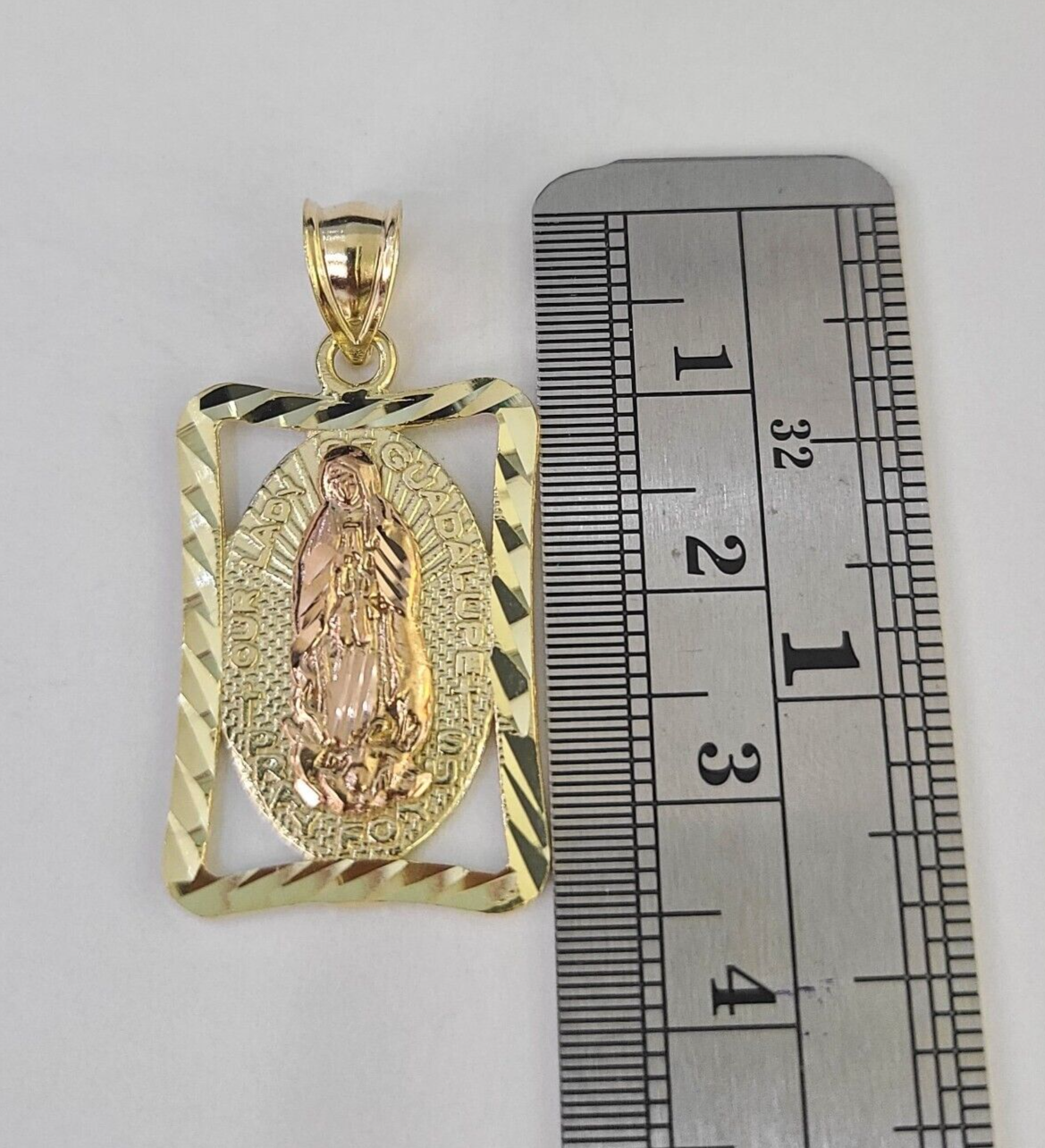 Real 10K Virgin Mary Pendent Charm 10kt Yellow Gold Holy Mother Guadalupe